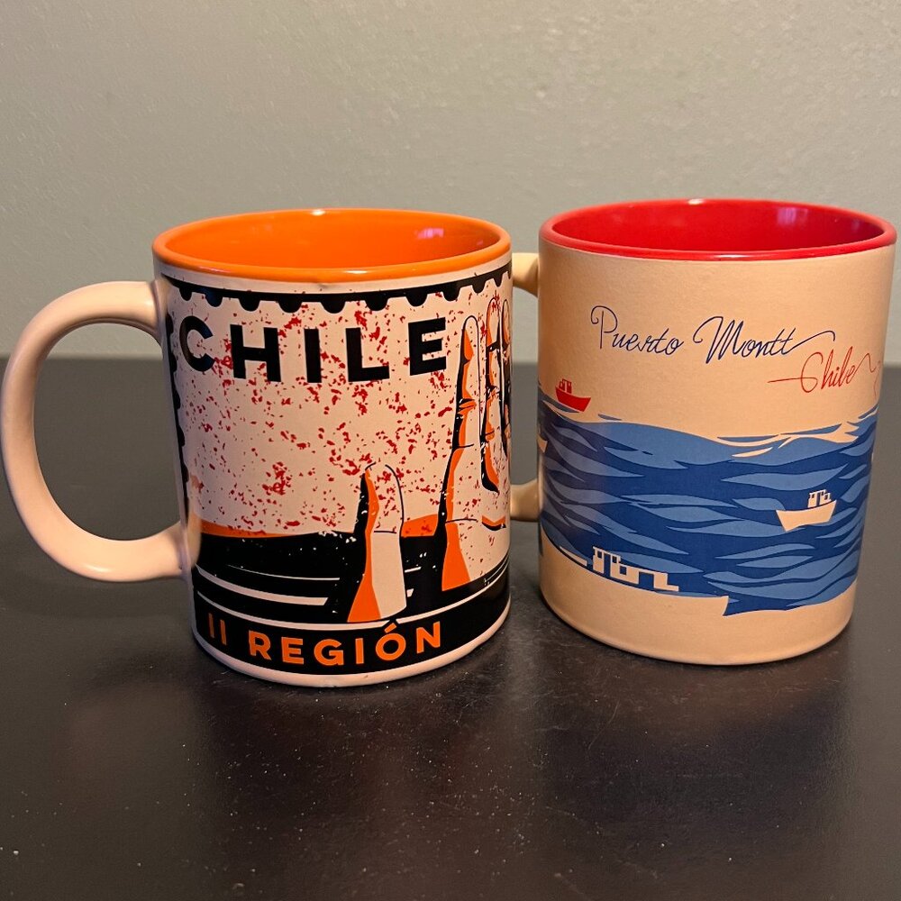 Set of 2 CHILE Souvenir Mugs ~ Puerto Montt & Los Lagos Region ~ South America